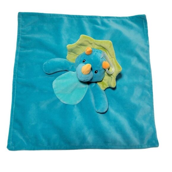 Mary Meyer Dinosaur Lovey Security Blanket Satin Back 12x12 Triceratops Blue NEW - Picture 6 of 12